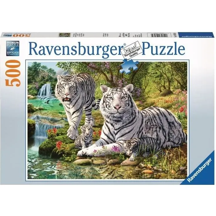 Puzzle 500 pièces Ravensburger - Famille de tigres blancs - Animaux - Mixte-0