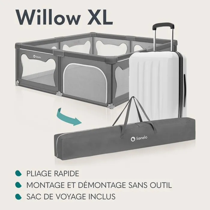 Parc Bébé LIONELO Willow XL - 207x187 cm - Côtés en maille - Grand terrain de jeu de sécurité - Grille de protection - Beige-3