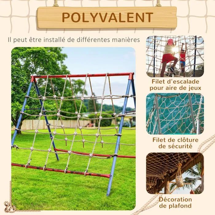 Filet d'escalade en plein air AGRES DE BALANCOIRE - OUTSUNNY - Marron - Mixte - 3 ans et plus-4
