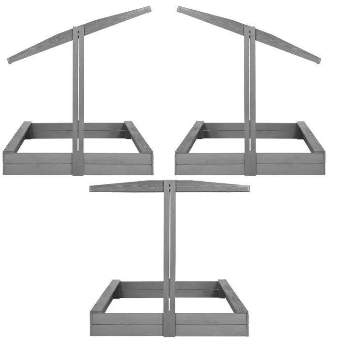 Bac à sable en bois avec toit - Springos® - 120 x 120 cm - Imprégnation à base d'eau - Gris - Bancs intégrés-5