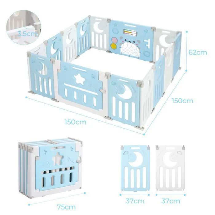 Parc Bebe 12+2 Panneaux, Parc XL Enfant Modulable Avec Verrouillage de Sécurité, Forme Réglable, Pliable,Barriere Bebe, Bleu-3