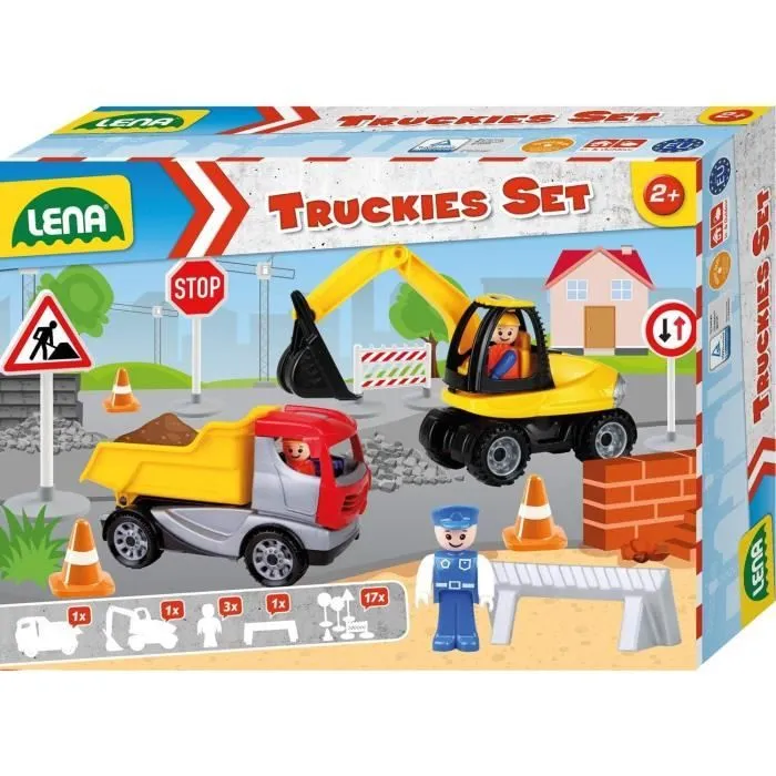 Jeu de rôle - Lena - Truckies Bouw - 23 pièces - Camion à benne - Pelleteuse - Multicolore-0