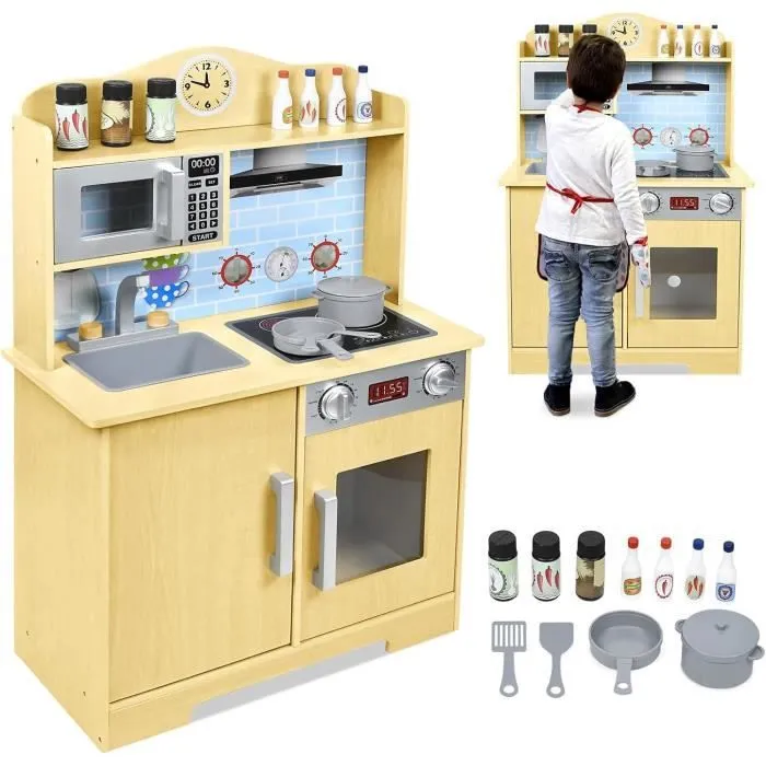 Cuisine Jouet - YUENFONG - Modèle B - Bois de qualité - Ustensiles inclus - Hauteur 92 cm-0