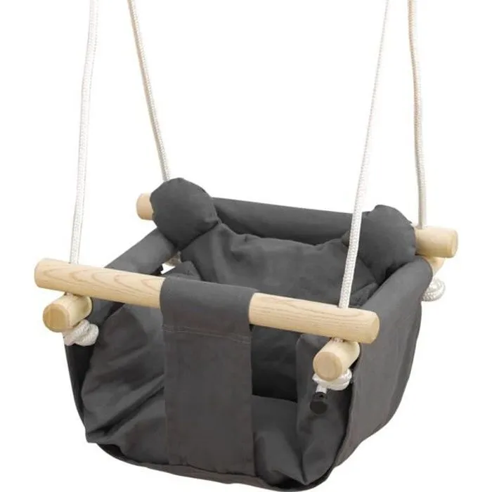Balançoire bébé enfant siège bébé balançoire réglable barre sécurité accessoires inclus coton gris 40x40x25cm Gris-0