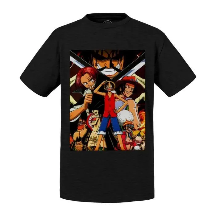 T-shirt Enfant Noir Luffy Shank Ace Gold Roger One Piece Manga-0