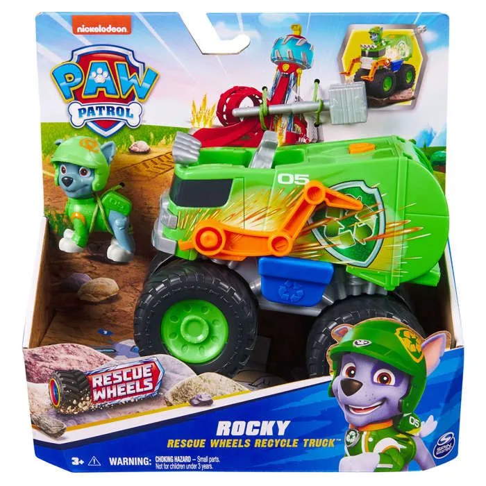 Jouet - Spin Master - Camion poubelle Patrouille Rescue Wheels - Figurine Rocky - 3 ans et plus - Vert-3
