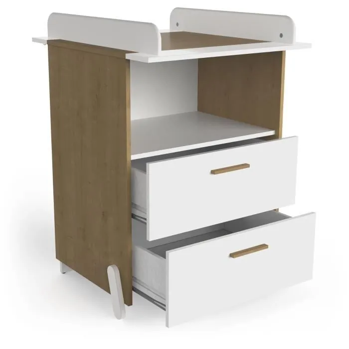 Ensemble duo 60 comprenant 1 lit à barreaux 60 x 120 cm & 1 commode à langer 2 tiroirs - NAILI - Hamilton / Blanc mat - DEMEYERE-7