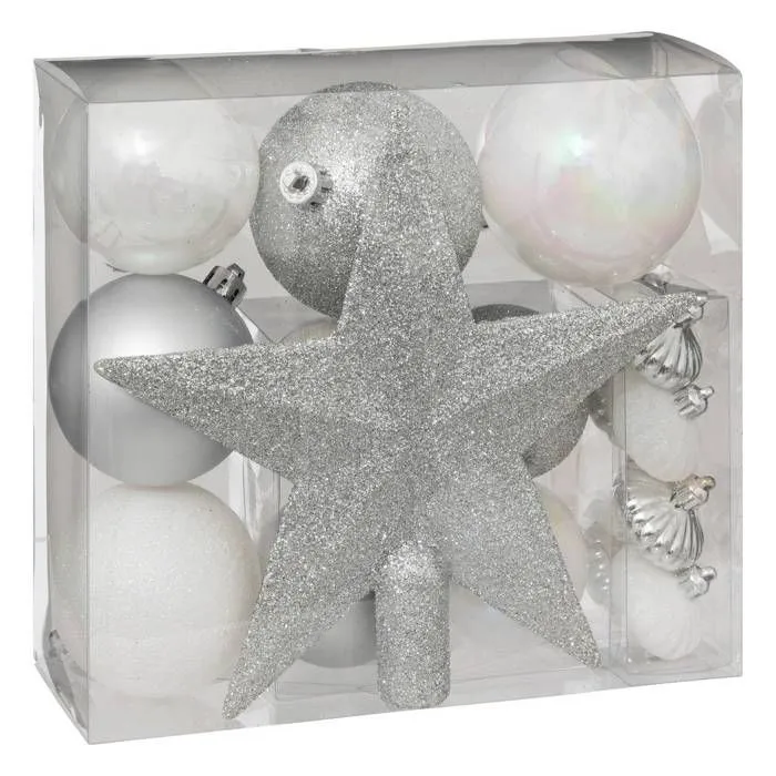 Kit de décoration de sapin - Feeric lights & christmas - Colorama de Noël - 18 pièces - Argent et Blanc - PVC-0