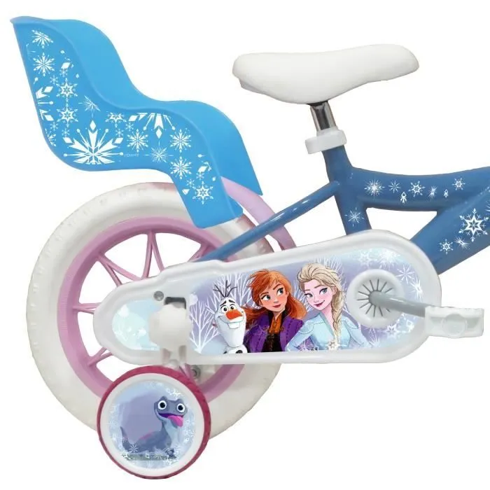 Bebeboutik Velo enfant 12 Reine des Neiges Pour enfant 90 95 cm equipe de 1 Frein panier et porte poupee stabilisateurs Casque inclus