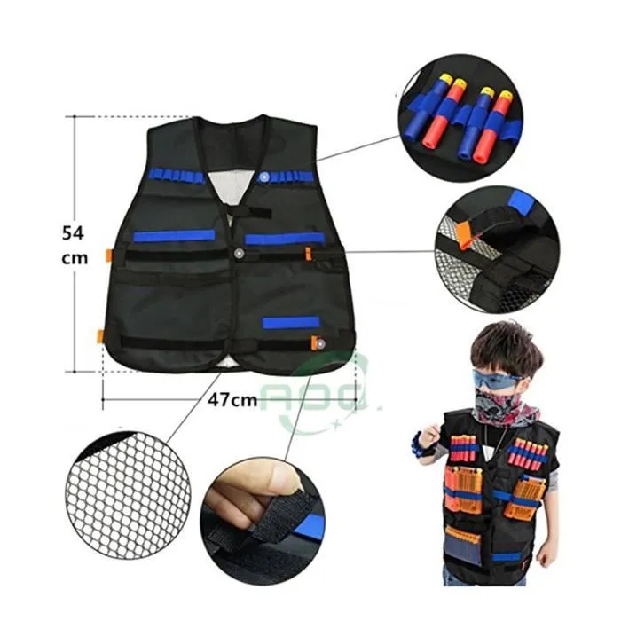 WoWa® Gilet Tactique Enfant pour Nerf Gilet Tactique de CS Militaire Jeu Veste Tactiques pour Nerf N-Strike Elite Série-1