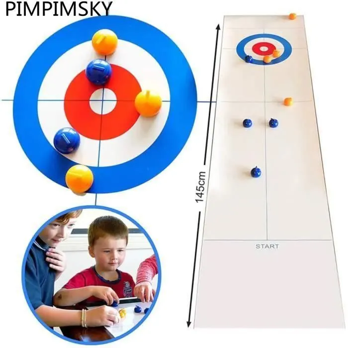 Jeu de curling sur table - PIMPIMSKY - Ensemble de 8 pots bleus et jaunes-0