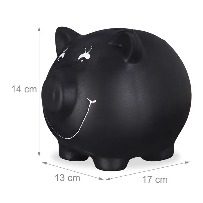 Relaxdays Tirelire cochon, ardoise, personnalisable, céramique, mariage, anniversaire, baptême, HxLxP 14x17x13 cm, noir-3