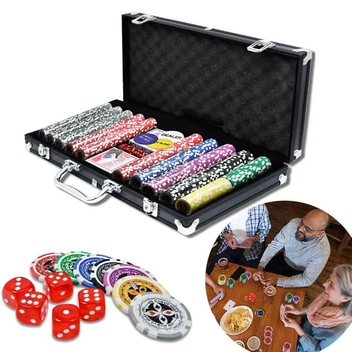 Mallette de poker UISEBRT avec 500 jetons Laser 2 plateaux 5 dés 3 boutons Dealer Boîtier en Aluminium Noir-0