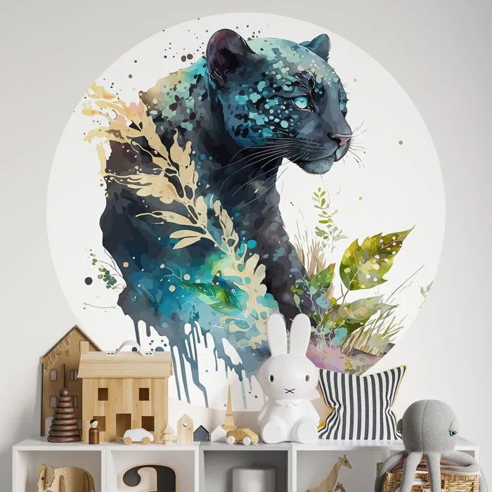 Sticker mural rond - Panthère Noire - Diamètre 80 cm - Adhésif BRILLANT - Vinyle - Enfants-0