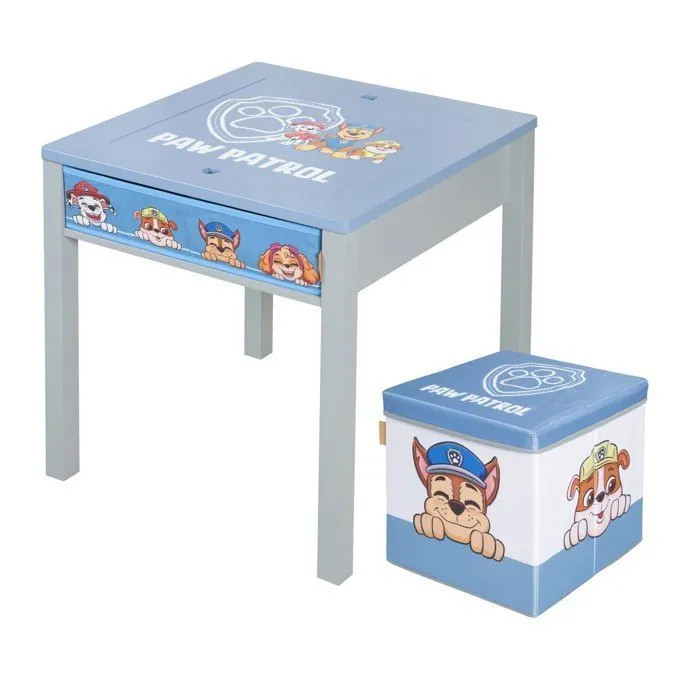 Table d'Activités ROBA Pat'Patrouille + 1 Tabouret avec Rangement - Plaque de Construction LEGO Intégrée - Bleu / Gris-0