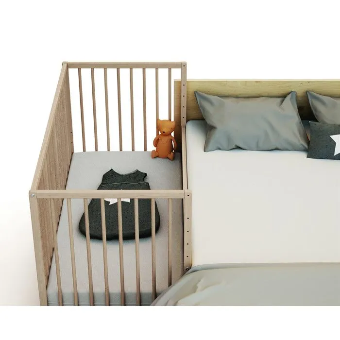 WEBABY - Lit bébé cododo en bois avec roulettes 60 x 120 LIO  Hêtre Brut - Taille unique-4