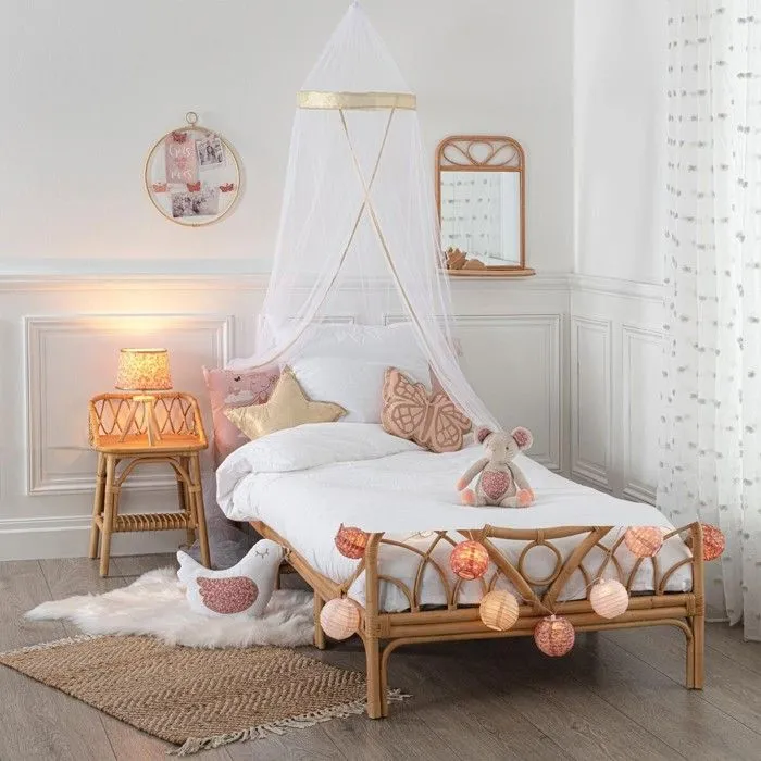 Ciel de lit enfant - Atmosphera - Bordure doré - Blanc - Polyester - 230 cm de hauteur-4