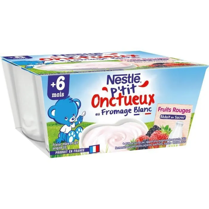 NESTLÉ P'tit Onctueux Fromage blanc fruits rouges - 4x100 g - Dès 6 mois-0