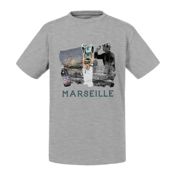 T-shirt Enfant Gris Marseille Collage France Ville Pastis OM-0