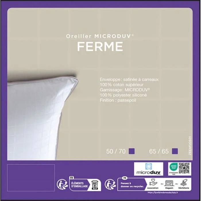 Oreiller "Microduv Fjord" Ferme satinée à carreaux Lestra-5