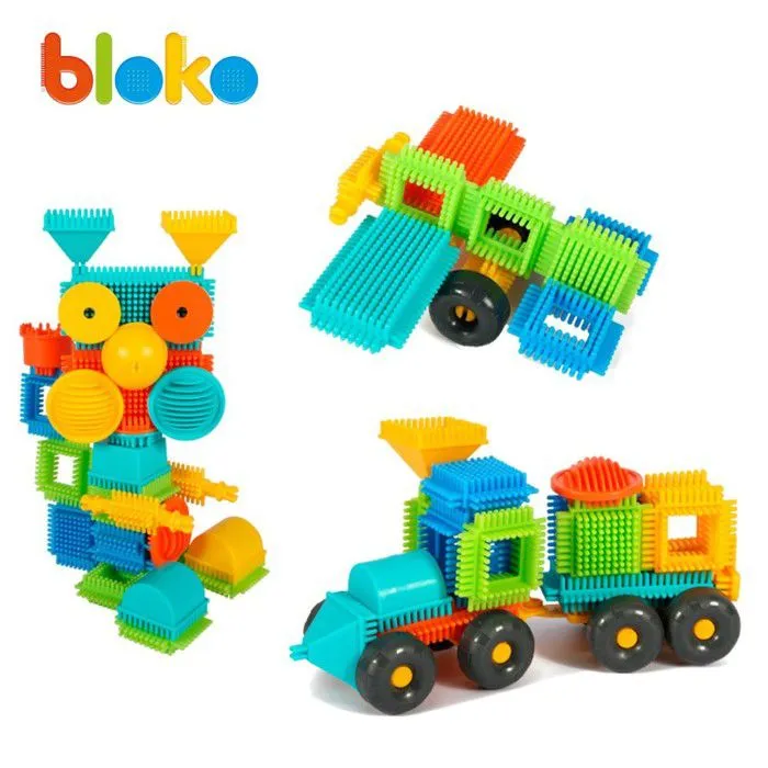 Jeu de Construction et assemblage - BLOKO - Baril de Rangement Vert + 100 Bloko + 1 plaque de Jeu - Dès 12 mois-1