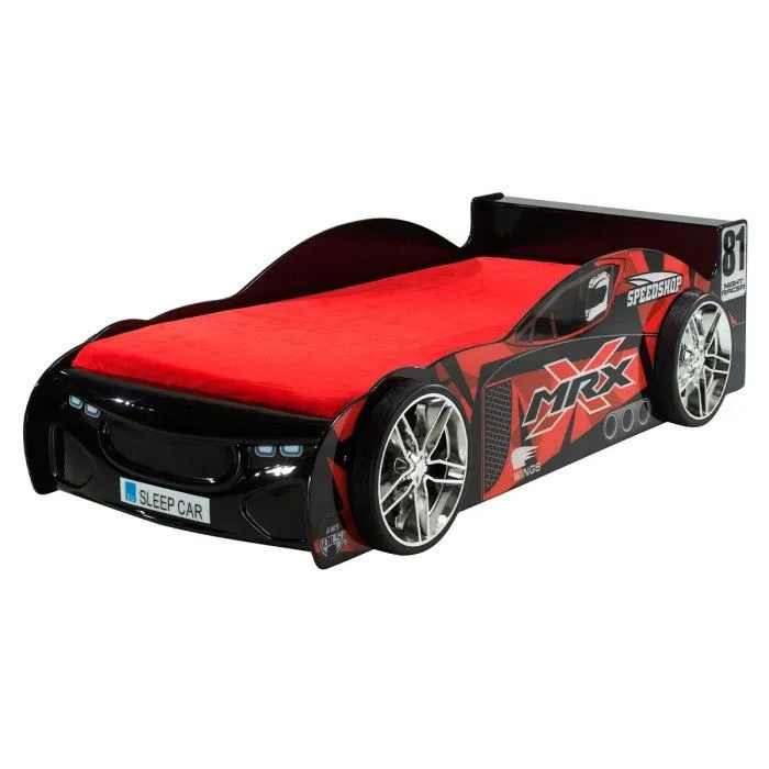Pack - Lit Enfant Voiture & Matelas "MRX" 90x200cm Noir-0