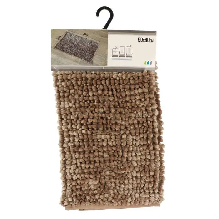 TENDANCE - Tapis de salle de bain Taupe satiné en Microfibre Chenille 50 x 80 cm-1
