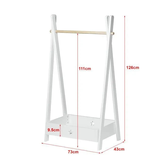 Garde-robe pour enfant Laxe avec compartiment de rangement 126 x 73 x 43 cm blanc-2