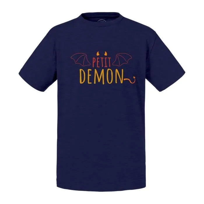 T-shirt Enfant Bleu Petit Démon Mignon Dessin Original Diable-0