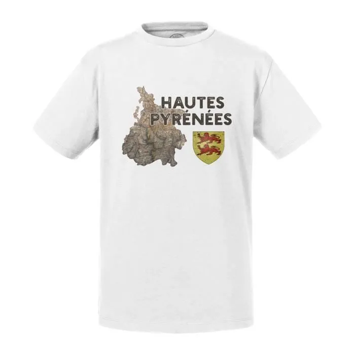 T-shirt Enfant Blanc Hautes Pyrénées 65 Departement Tarbes Carte Ancienne Occitanie-0