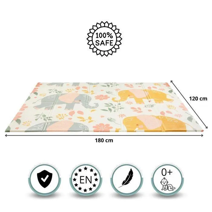 Mamabrum Tapis d'éveil Bébé 2 Faces 120x180X1 cm-  Eléphants ET Exotiques- Tapis de Jeux Enfant Mousse- Pliable- XPE-3