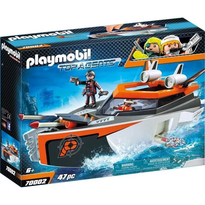 PLAYMOBIL - Top Agents - Bateau Turbo SPY TEAM - Multicolore - 47 pièces - 6 ans et plus-0
