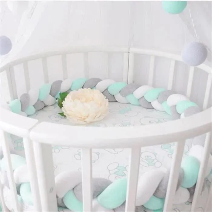 3M Tour de Lit Coussin Serpent Coussin Tressé Pare-chocs Velours Protection Bébé- Gris+Blanc+Vert WOW2365 CHR9136-0
