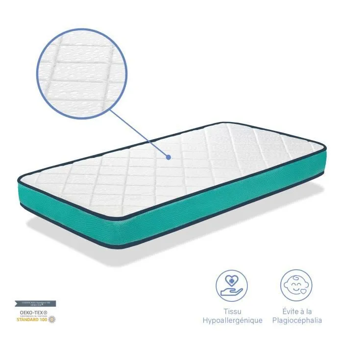 Matelas Bébé DANTE 60X120 Epaisseur 10 CM - Noyau mousse perforée et Anti Bactérien-1