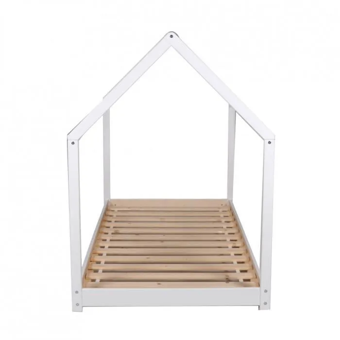 Lit cabane PANDA 90x190 + 1 sommier + matelas IRIS / Blanc 195x134x97-3