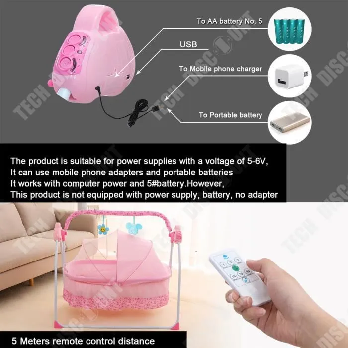 TD® Bébé électrique berceau lit bébé Portable pliable en métal balançoire chaise berçante panier de couchage avec moustiquaire-2