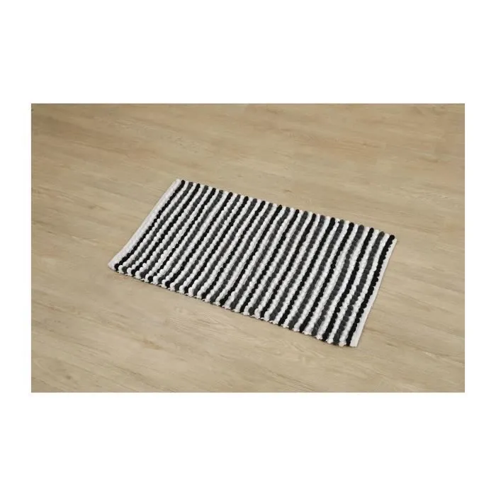 Tapis de salle de bain Tricolore Blanc Gris et Noir en Polycoton Boules 50 x 90 cm - TENDANCE-1