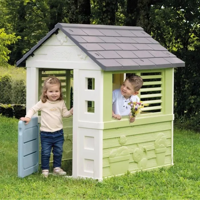 Smoby Life - Jolie Maison - Design Moderne - Portillon, Fenêtres avec Persiennes - Matière Recyclée - Dès 2 ans-1