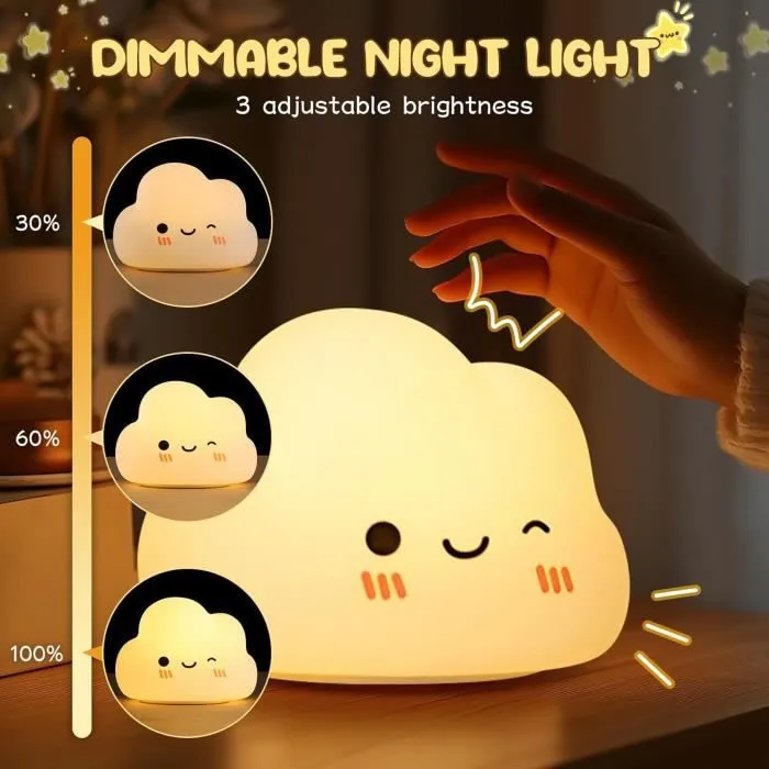 Veilleuse Bébé Nuage Veilleuse Enfant Rechargeable,7 Couleurs 3 Luminosité-3