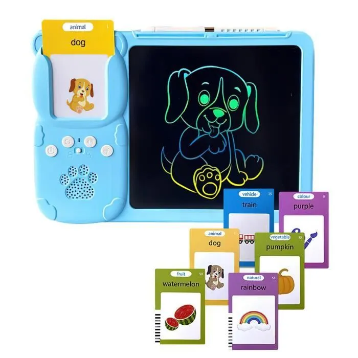 Cartes Flash parlantes - 510 mots Jeux d'apprentissage creatifs pour enfants, tablette d'écriture dessin LCD(bleu)-0