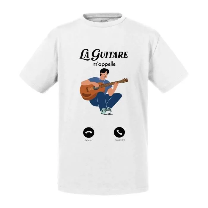 T-shirt Enfant Blanc La Guitare M'Appelle Musique Loisir-0