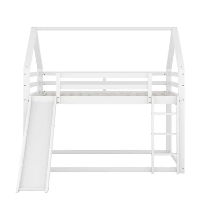 Lit superposé - Enfant - 140x200cm - Blanc - Toboggan - Échelle-2