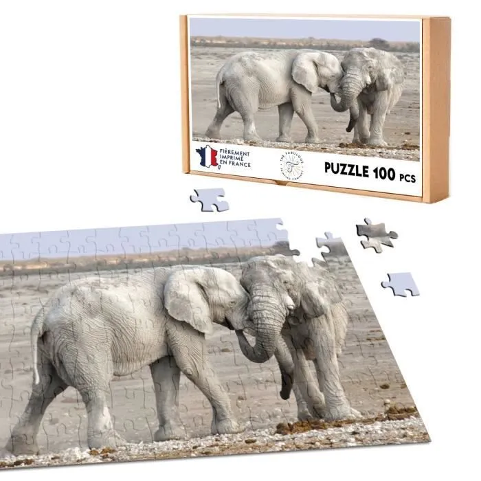 Puzzle Classique 100 pièces Bebe Elephants Jouent Sensemble Savane Nature Vie Sauvage-0