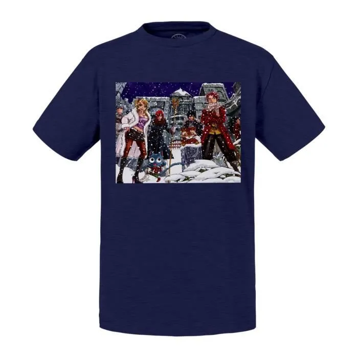 T-shirt Enfant Bleu Fairy Tail Natsu Lucy Grey Erza Manga Anime Neige-0