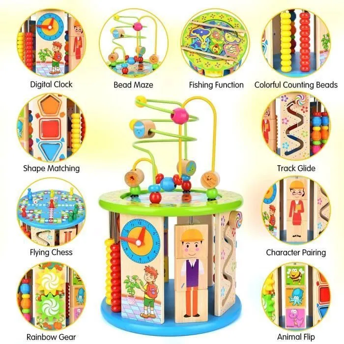 Cube d'activité en bois jouet multifonctionnel 10 en 1, cadeau de jouet éducatif interactif pour les jeux d'éducation précoce-3