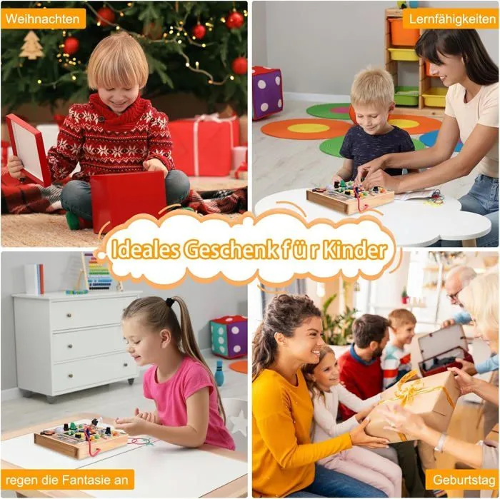 Busy Board en Bois, Planche Montessori pour Bébé 2 3 4 Ans, Activity Board avec 19 LED-5