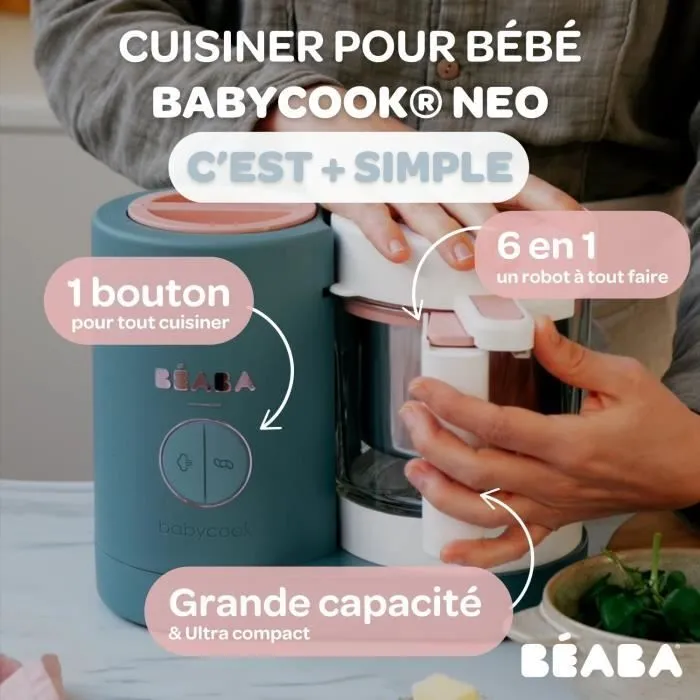 BÉABA - Babycook Néo, Robot Cuiseur Vapeur 6 en 1- Fabriqué en France - Bol en Verre - Contenance XL - Eucalyptus-7