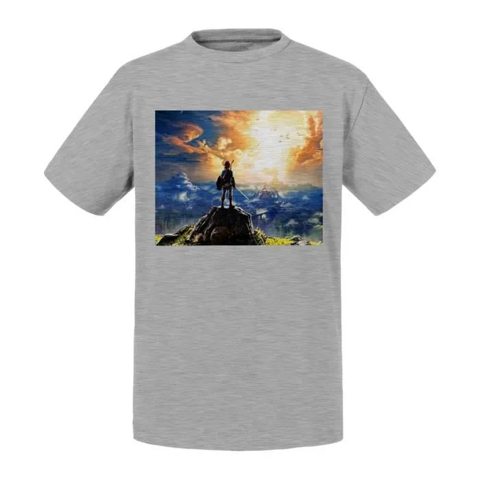 T-shirt Enfant Gris Zelda Breath Of The Wild Nintendo Jeux Video-0
