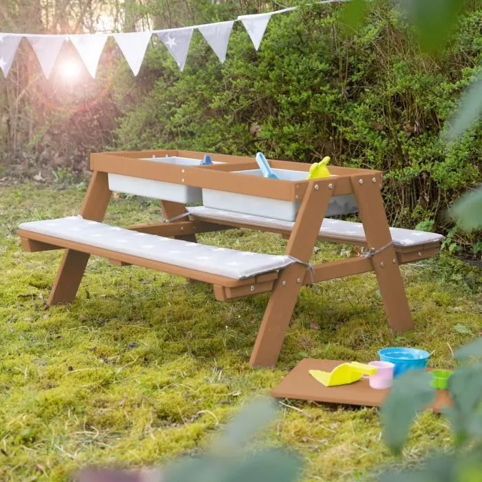 ROBA Table Sable et Eau en Bois Massif avec Bac de Jeu - Résistante aux Intempéries - Teck-2