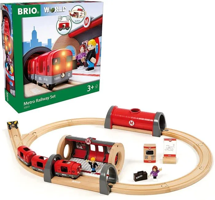 Circuit de train en bois BRIO World Circuit Metro - Coffret complet 20 pièces - Ravensburger - Mixte dès 3 ans-1